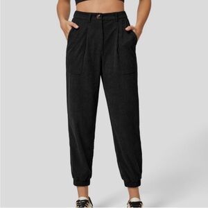Halara Womens Corduroy Joggers Pants Black Sz 1X High Rise Pleated Comfort